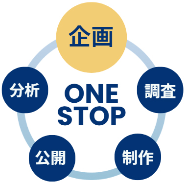 ワンストップサービス：企画・調査・制作・公開・分析の5ステップ